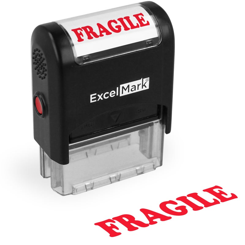 ExcelMark Fragile Self Inking Rubber Stamp - Red Ink - Image 1